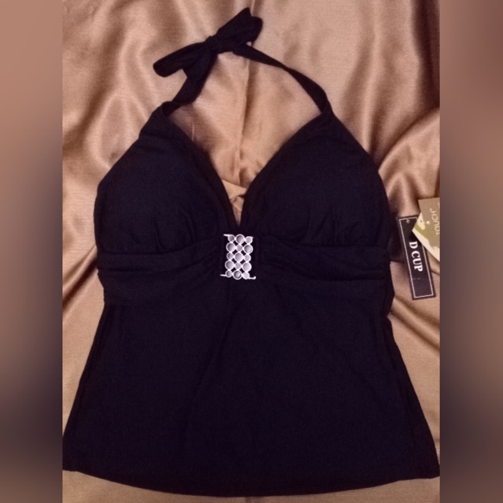 NWT 2 Bamboo Black Halter Bikini Swim Suit Top Size 34D